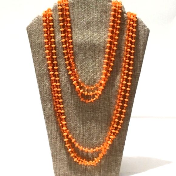 Mid Century Orange Fused Bead Multi Strand Long Necklace - Picture 1 of 7